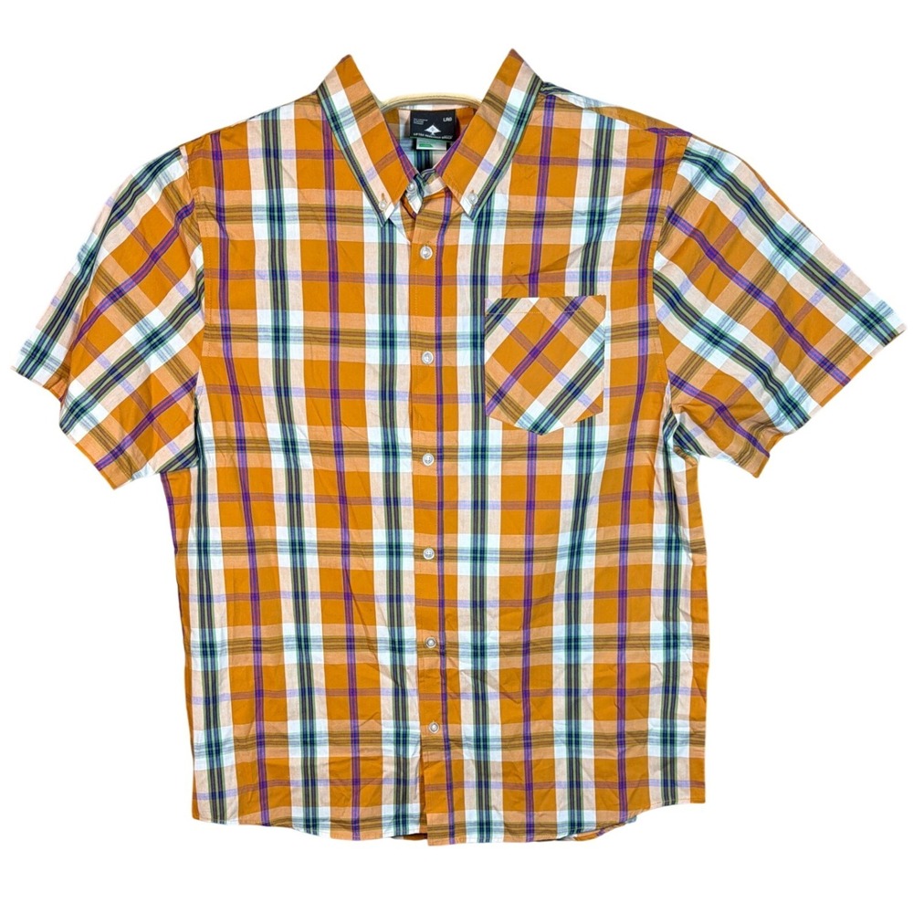 LRG Lifted Research Group Mens XL Orange Purple Plaid Short Sleeve Button Down